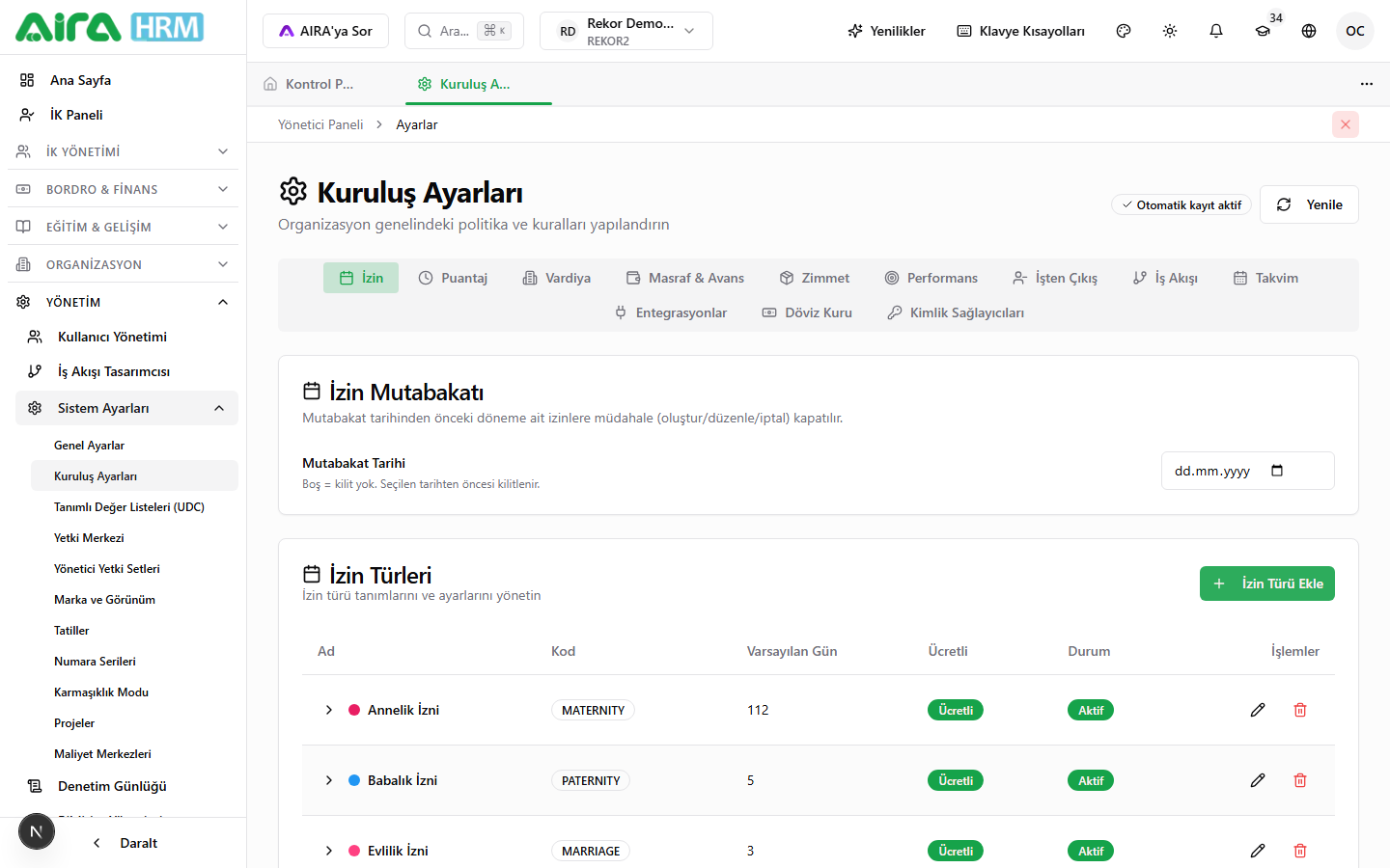 İzin Mutabakatı — Mutabakat Tarihi alanı